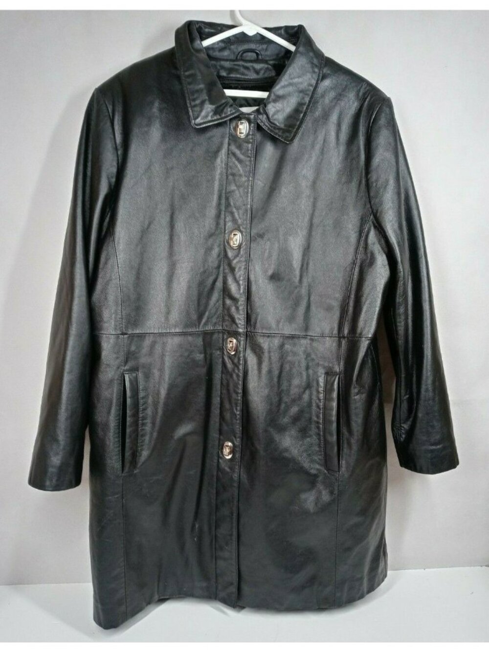 Vintage Pamela McCoy Black 100% Genuine Leather Trenchcoat Size XL